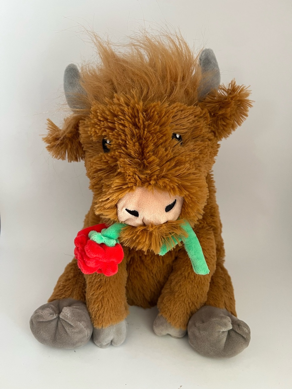 Target Giggle Scape Highland Cow With Rose 12” Plush Stuffed Animal
